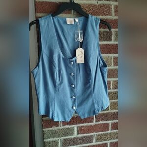 NWT- GLG Blue Sleeveless Button-Up Top Junior Size L